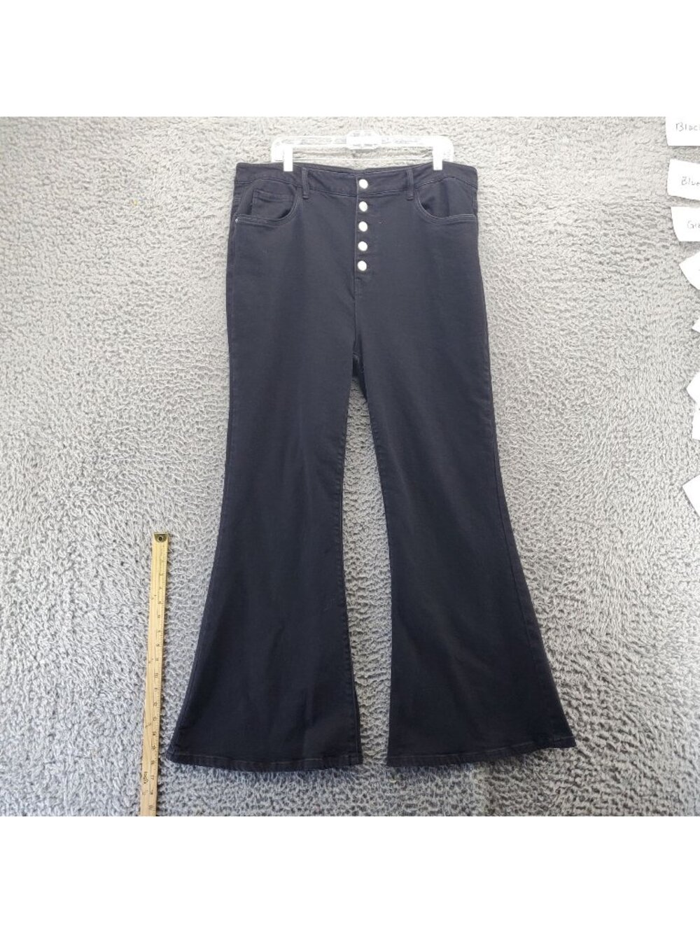 Risen Jeans Womens 2XL Black High Waist Flared Stretch Denim Button Front